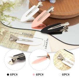 Pack of 12 No Bend Hair Clips, No Wrinkle Hair Clips, Seamless Hair Clips, Make Up Hair Clips, Flat Hair Clips, Flat Hair Clips, Hair Clips (Black x 4, Pink x 4, White x 4)