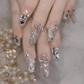 XUZOO Nail Tip, Three-Dimensional, False False Nail, Bride Nail Tip, Short and Long, Cute, Stylish, Popular, Simple, Wedding, Crystal, Flower, Butterfly, 3D Nail Tip, Nail Tip, Nail Sticker, Nail