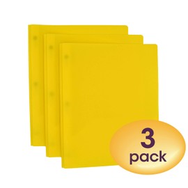 Smead Poly Two-Pocket Folder, Three-Hole Punch Prong Fasteners, Letter Size, Yellow, 3 per Pack (87733)