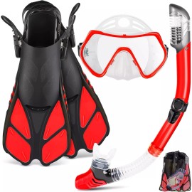 Mask Fin Snorkel Set, Travel Size Snorkeling Gear for Adults ~BRAND NEW~