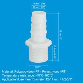 PATIKIL 6 Pack Plastic Hose Barb Reducer Fitting, 9/16" Barb x G1/2" Male Thread Adapter Connector Pipe Fitting Union for Gas Liquid Air Line Tubing Pipe