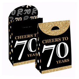 Big Dot of Happiness Adult 70th Birthday - Gold - Birthday Gift Favor Bag - Party Goodie Boxes - Set of 12