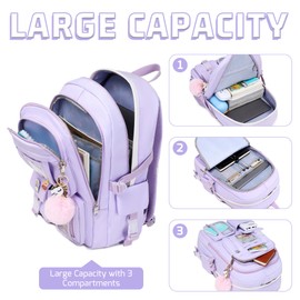 Backpacks for Girls,Laptop Backpack 15.6 Inch School Bag Cute College Backpack Large Bookbags Travel for Teens Women Students Anti Theft Daypack (Purple)