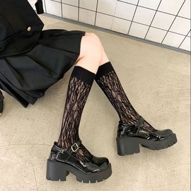 Eukkis Stocking High Socks, Set of 2 Pairs - Long Socks, Non-Slip, Women's, Cute Girl, Stretchy, Anti-Slip, Free size