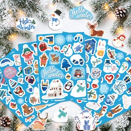 XZENTIRA 672 PCS Winter Stickers for Kids Holiday with Snowman Penguin Reindeer Party Favors Hello Winter Stickers Themed for Kids for Cards Scrapbooking 32 Sheets