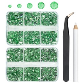 qiipii 3060PCS Light Green Resin Rhinestones for Crafts Green Flatback Resin Rhinestones 2mm 3mm 4mm 5mm 6mm 5 Sizes Non-Hotfix Stones Diamonds Crystals Gems for Tumblers Bottles DIY Crafts Body Face