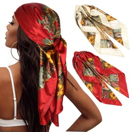 MaopaoBeauty 2 Pack Head Scarf for Women's Hair 35" Square Satin Scarf Tops for Women Hair Wrap Head Wrap & Bandana for Sleeping