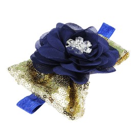 Nishine Boutique Navy Blue Flower Baby Headband Girls Gold Sequin Bow Hairband Photo Props Gift