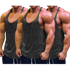 Muscle Cmdr Men's 3 Pack Stringer Tank Tops Bodybuilding Y-Back Gym Fitness Workout Training Running T-Shirts Athletic Quick Dry Top (Black*3 L)