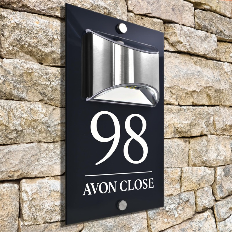 Custom Signs Solar Illuminated Modern Anthracite House Number Sign 24cm