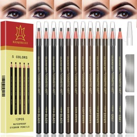 Eyebrow Pencils Brow Pencil Set For Marking, Filling And Outlining, Tattoo Makeup And Microblading Supplies Kit-Permanent Eye Brow Liners In, 12Pcs 5Colors(4Black6Brown2Gray）(Multicolor)