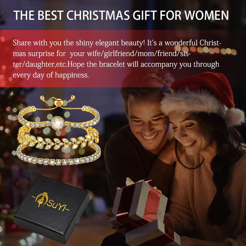 Suyi Tennis Bracelet Cubic Zirconia Bracelet Gold Plated Bracelets for