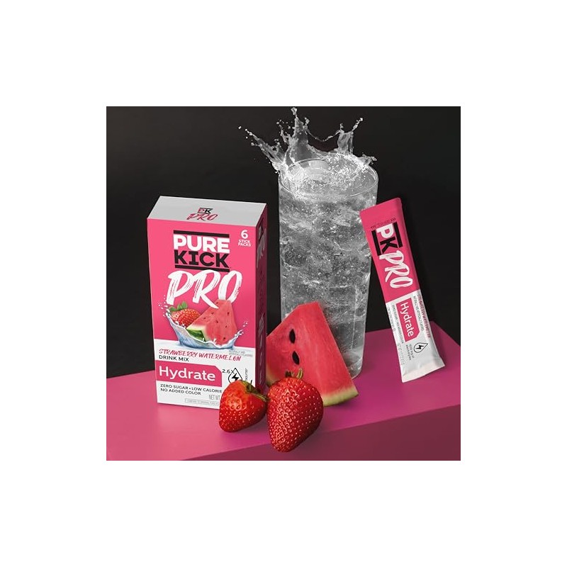 PURE KICK PRO Hydration Electrolyte Drink Mix, Strawberry Watermelon, Includes