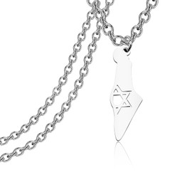 CENWA Stainless Steel Israel Map Necklace Jewish Symbol Necklace Jewish Gifts Jewish Jewelry, Stainless Steel, No Gemstone