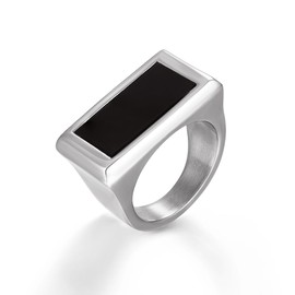 Black Onyx Ring for men Stainless Steel Round/Square Pinky Thumb Ring Band Jewelry, Metal, Crystal