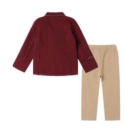 Mud Kingdom Little Boy Badge Red Blazer with Tie Long Sleeve and Solid Pant Khaki School Uniform Size 7-8