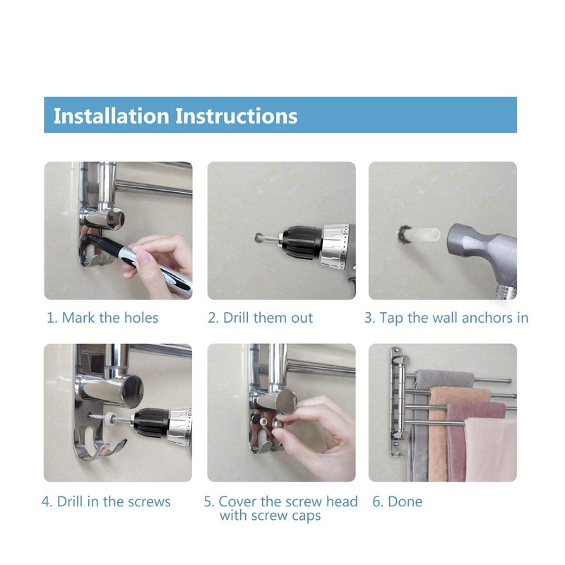 JSVER Stainless Steel Hand Towel Rail Bathroom Swivelling 4 Arms