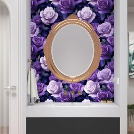 Purple Peel and Stick Wallpaper, Vintage Purple Rose Floral Pattern Wallpapers, Dark Romance Flower Self Adhesive Contact Paper Wall Decor for Bedroom Bathroom Drawer Bookshelf 17.5In x 9.8Ft