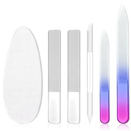 6 PCS Glass Nail File and Cuticle Pusher, Glass Nail Buffer, Cuticle Pusher Trimmer, Foot Scrubber Callus Remover for Manicure Pedicure