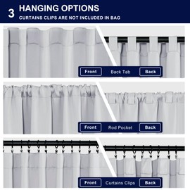 Hiasan Back Tab Room Darkening Curtains 2 Panels, Rod Pocket Blackout Curtains for Bedroom Living Room, Thermal Insulated Window Drapes Sewn with Tiebacks, 52 x 72 Inch, Greyish White
