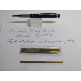 Visconti Brand Mini Bold Blue refills (pack of 5)-fit Zebra Telescopic Pen +More