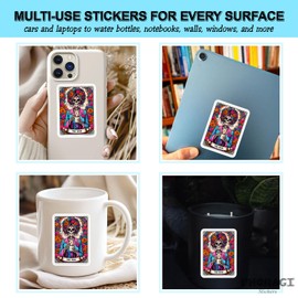 (3Pcs) The Mom Tarot Card Inspired Sticker 3'' Funny Skeleton Mama Messy Bun Coffee Lover Witchy Skull Decals for Water Bottles Laptops Journals
