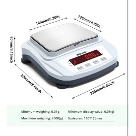 Wellish Lab Scale 2000g/0.01g High Precision Digital Scale Analytical Balance