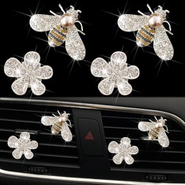 Bling Bee Lüftungsschlitz-Clips, Strass-Gänseblümchen-Auto-Lufterfrischer, Diffusor mit Kristall-Dekor, langanhaltender Duft, niedliches florales Zubehör für Frauen und Mädchen, Bienen- und