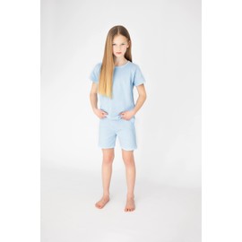 DreamBuy Ribbed Fabric Summer Set Cotton Holiday essentials Girls' shorts Boys' shorts Fashion Design For Kids (9-10 Years, Ice Blue)