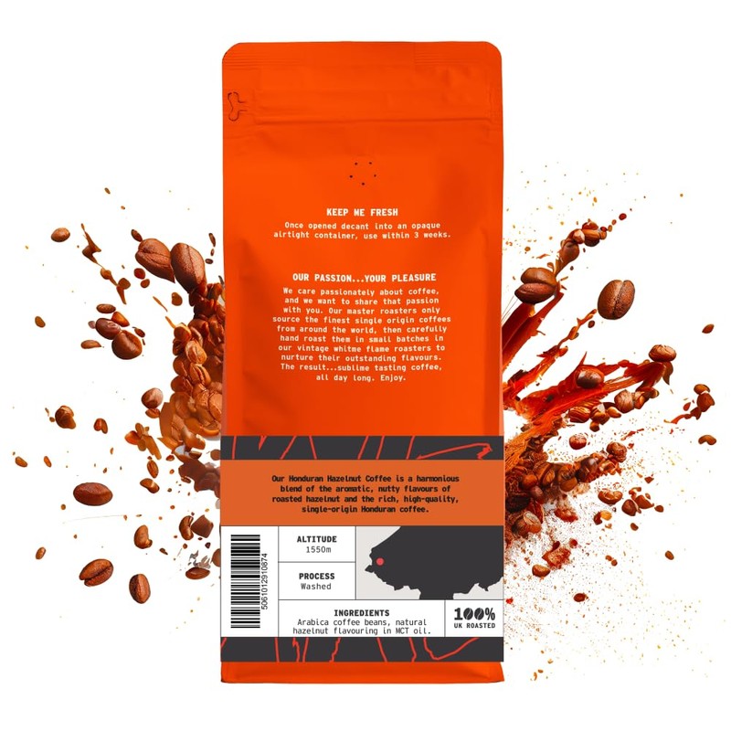 Coffee Beans 227g Bag, Whole Bean Coffee, Honduras Hazelnut Flavoured