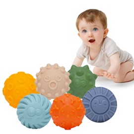 LAWAN Pelota sensorial táctil, 6 Bolas de Silicona ,Pelota de Agarre de reconocimiento de Color, Pelota Blanda con Sonido para Ejercicios sensoriales y reconocimiento de Objetos (Seis Colores)