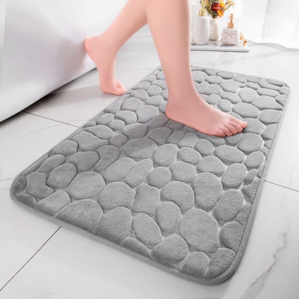 YIHOUSE Memory Foam Bath Mat Cobblestone Bathroom Rug Non Slip