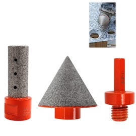 3 PCS Professional Diamond Chamfering Set, 5/8-11 Threaded Diamond Hole Saw & Beveler for Tile, Granite, Marble – Professional Stoneworking & DIY Tile Edge Tool (2"+1"+Adapter)