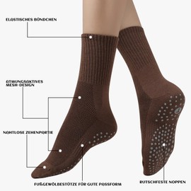 Caldodo Stopper Socks Women's 4 Pairs Yoga Socks 39-42, Gifts for Women Non-Slip Socks Adult Non-Slip Socks with Nubs Pilates Socks, Brown colour