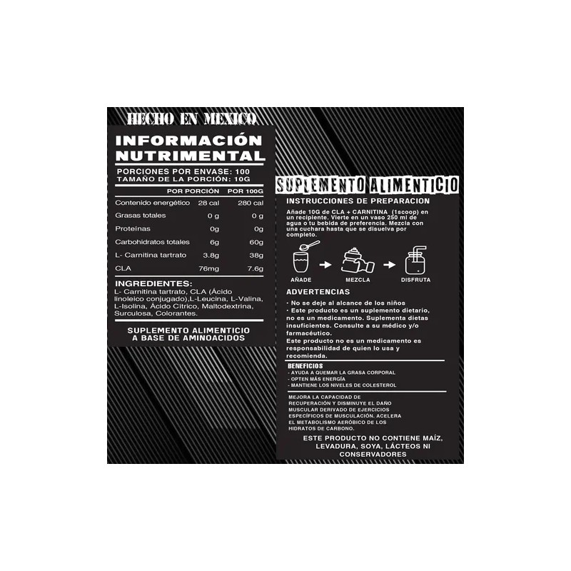 Cla Carnitina 1kg Boss 100 Servs Pre Entreno Variossabores