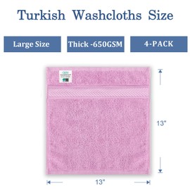 VOOVA & MOVAS Wash Cloths for Showering, Turkish Cotton Face Towels 4 Pack (13 inches x 13 inches 650GSM) - Quick Dry | Soft | Thick, Hotel Quality Washcloths, Purple