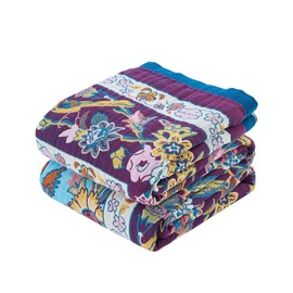 XIBLC Fall Blanket for Bed, 100% Cotton Soft Rustic Boho Throw Blanket Quilt, 80"x90" Farmhouse Decor Bed Flower Blankets, Light Weight Reversible Bohemian Throw Quilt