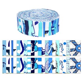 Soimoi 40Pcs Nautical Print Precut Fabrics Strips Roll Up 1.5 inches Cotton Jelly Rolls for Quilting - Medium Blue