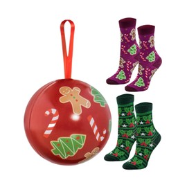 Rainbow Socks Christmas Socks in Baubles for Him and Her - 2 Pairs, 2 x child red