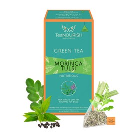 TeaNOURISH Moringa Tulsi Green Tea | 20 Count Pyramid Tea Bags | Darjeeling Whole Leaf | 100% Natural Moringa & Tulsi Leaves | Immune Support Tea