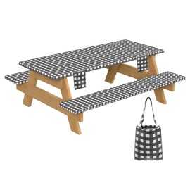 GLMFAN Picnic Table Cover with Bench Covers, Camping Essentials Waterproof Elastic Camping Tablecloth with Bag, Washable Outdoor Fitted Tablecloths for 6 Foot Rectangle Tables and Seats, 72x30 In 3Pcs
