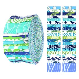 Soimoi 40Pcs Ocean Print Cotton Precut Fabrics for Quilting Craft Strips 2.5x42 inches Jelly Roll - Medium Blue