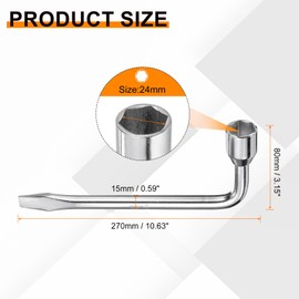 sourcing map Car Spare Tire Lug Wrench 24mm Carbon Steel l Type Slotted End Hexagon Socket Wrench L-Shaped Tire Repair Tool for Automobile Repair