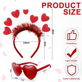 Pick Valley Valentine Day Heart Headband and Heart Sunglass with Red Heart Antenna Headband for Valentines Day Wedding