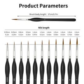 11 Piece Fine Detail Brush Set, Miniature Brush, Wolf Hair Brush, Extra Fine Brush for Acrylic Oil Gouache Watercolour Nail Art Detail Painting Modelling Models Watercolour Miniatures (Black)