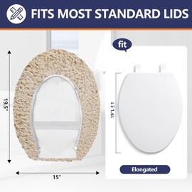 Baahrnom Luxury Toilet Lid Cover 19.5"x 16" Machine Washable Solid Seat Covers Adjustable Rubber Backing Fits Most 18-19.5" L x 14-16" W Elongated Toilet Seat
