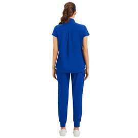 Kitmaz Scrub Set for Women-Modern Mandarin Collar Oversized Scrub Top & Mid Rise Jogger Pants,9 Pockets,Anti-Wrinkle