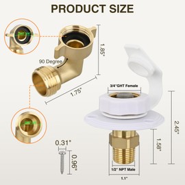 Nilight RV City Water Inlet with Check Valve & 90 Degree Hose Elbow 1/2" NPT Male to 3/4" GHT Female City Water Fill Inlet Flange Connection Fittings Connector Replacement for RV Camper Trailer Marine