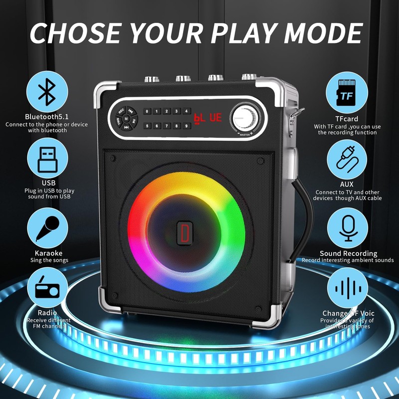 Karaoke Machine with 4 Wireless Microphones, Portable Bluetooth 5.1 Speaker