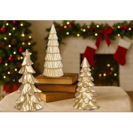 Figuritas de Árbol de Navidad Dorado de Mesa Juego de 3 Pequeños Árboles de Navidad de Resina Figurina Decoración del Hogar Árboles de Navidad Decorativos para Mesa Decoraciones Interiores Elegantes